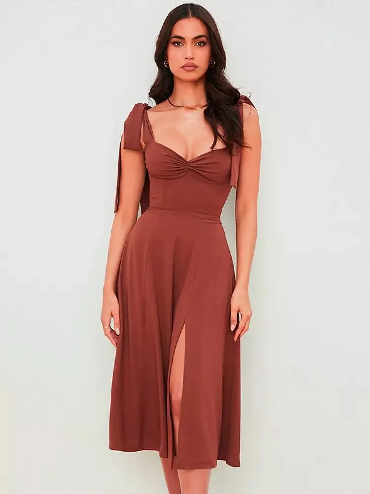 Backless Corset Korean Midi Dress Ladies