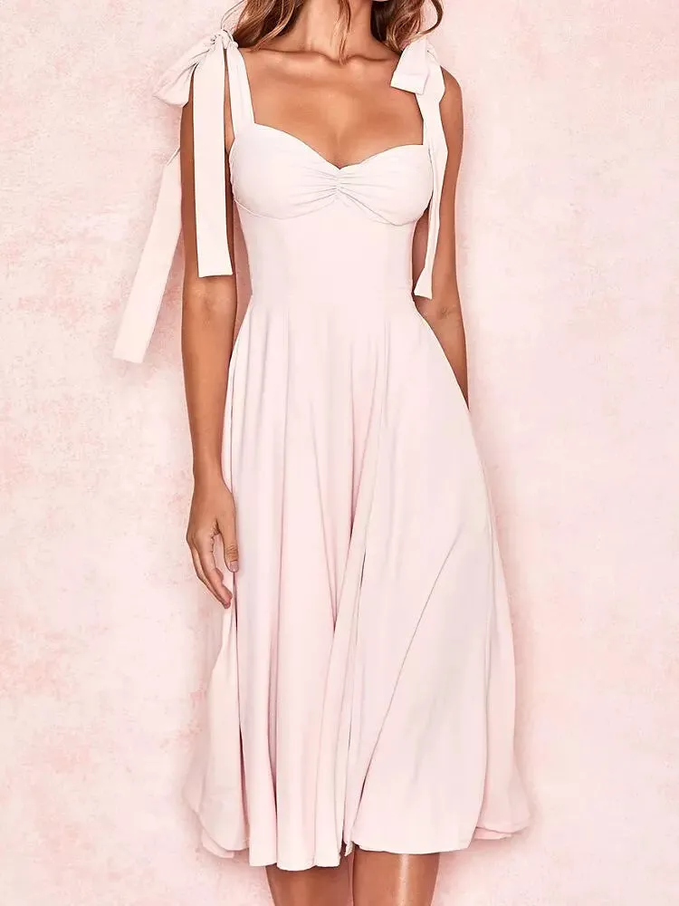 Backless Corset Korean Midi Dress Ladies