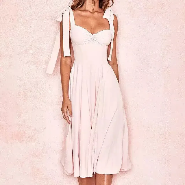 Backless Corset Korean Midi Dress Ladies