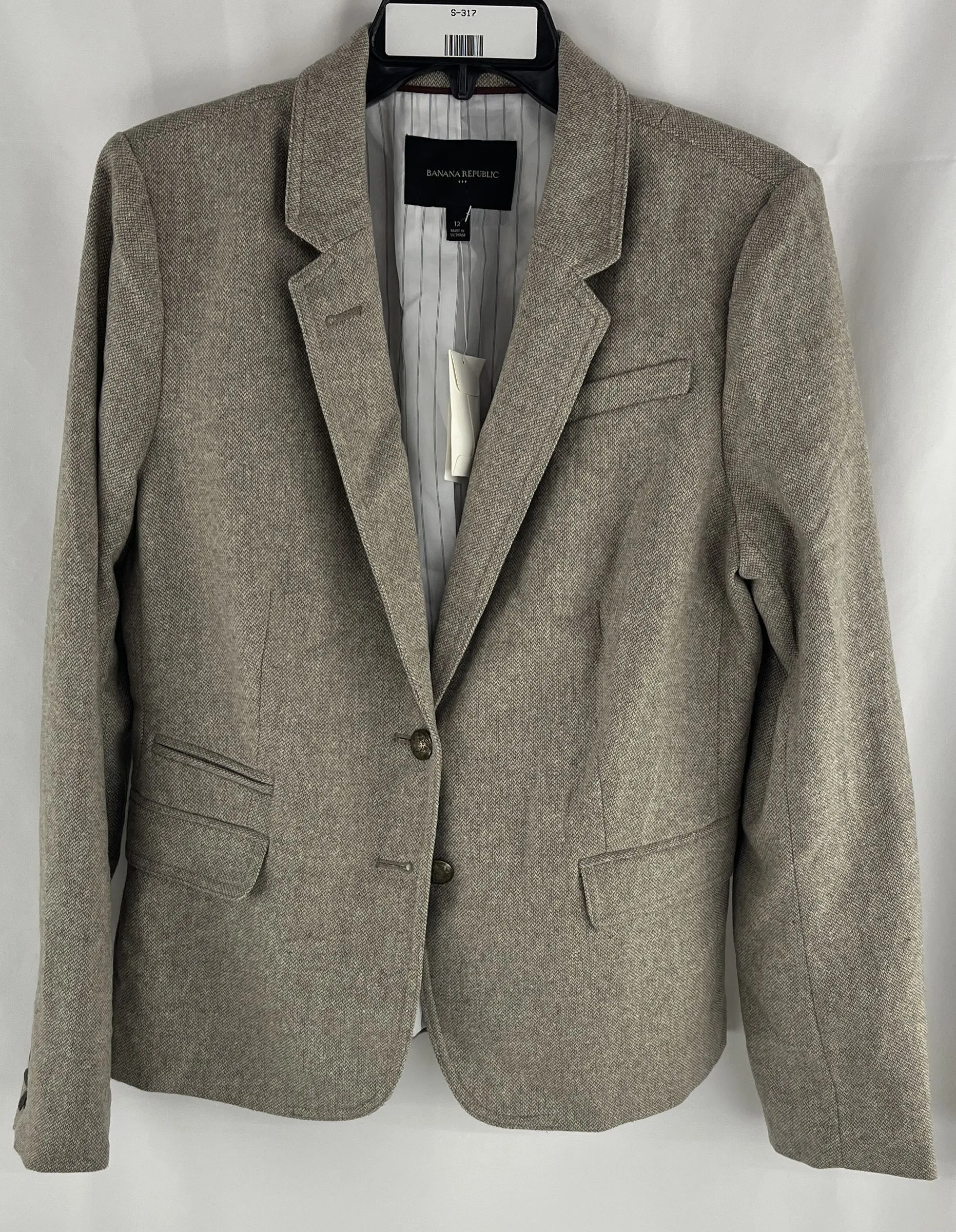 Banana Republic Wool Blend Gray Speckled 2 Button Blazer Size 12 NWT MSRP $119