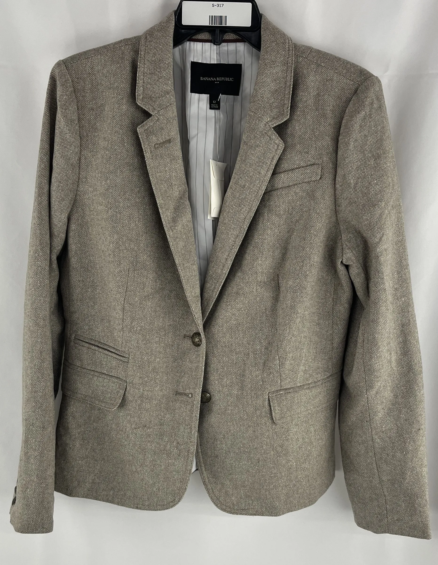 Banana Republic Wool Blend Gray Speckled 2 Button Blazer Size 12 NWT MSRP $119