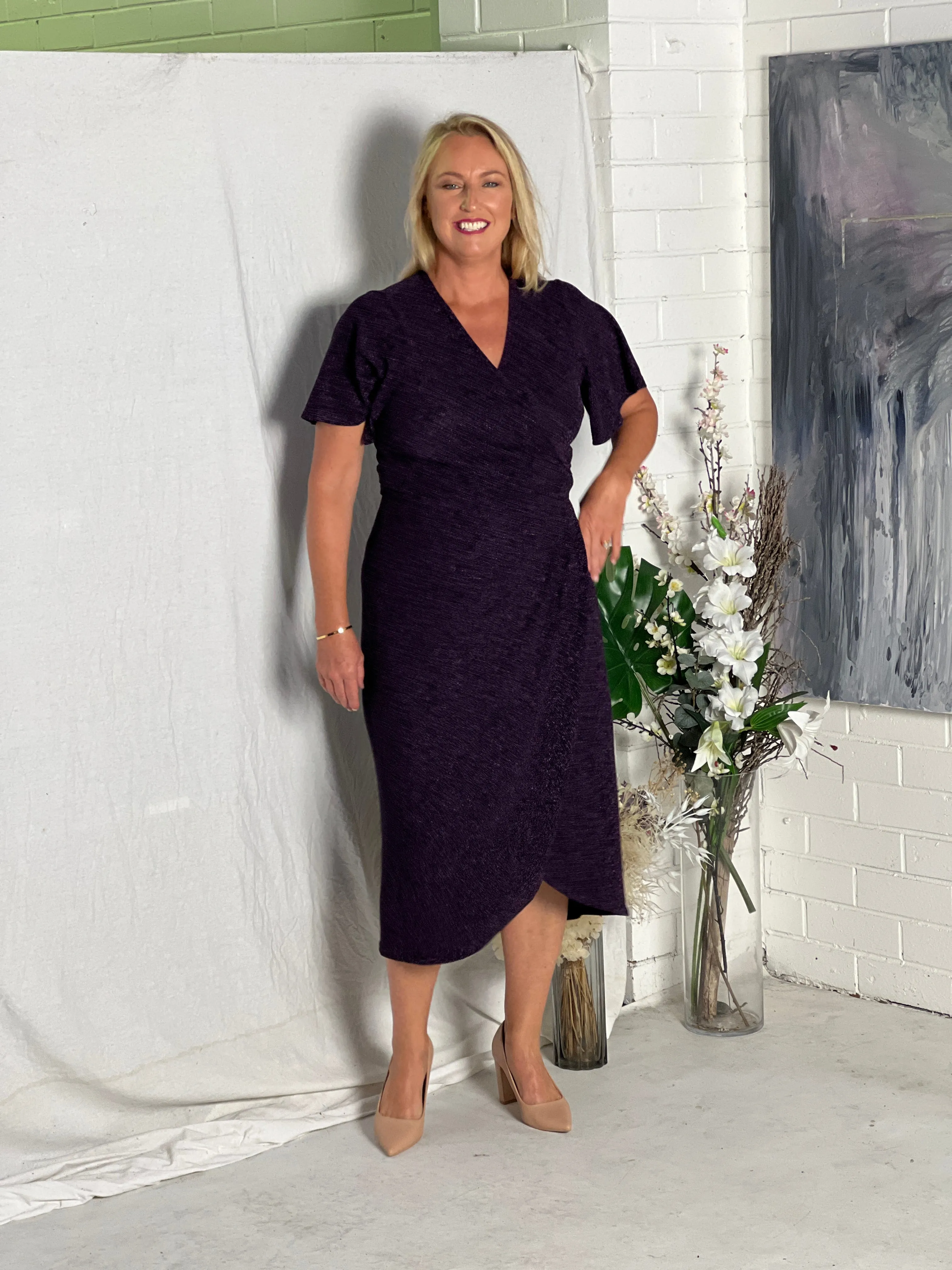 Barbara Purple Glitter Wrap Dress