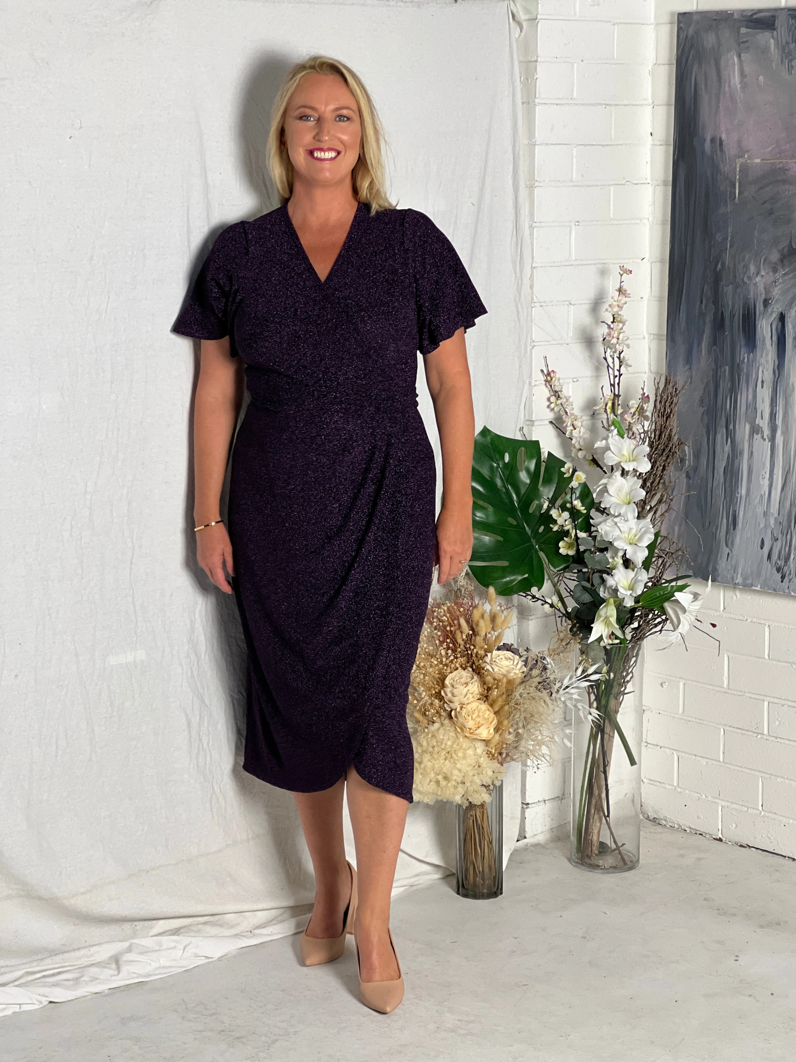 Barbara Purple Glitter Wrap Dress
