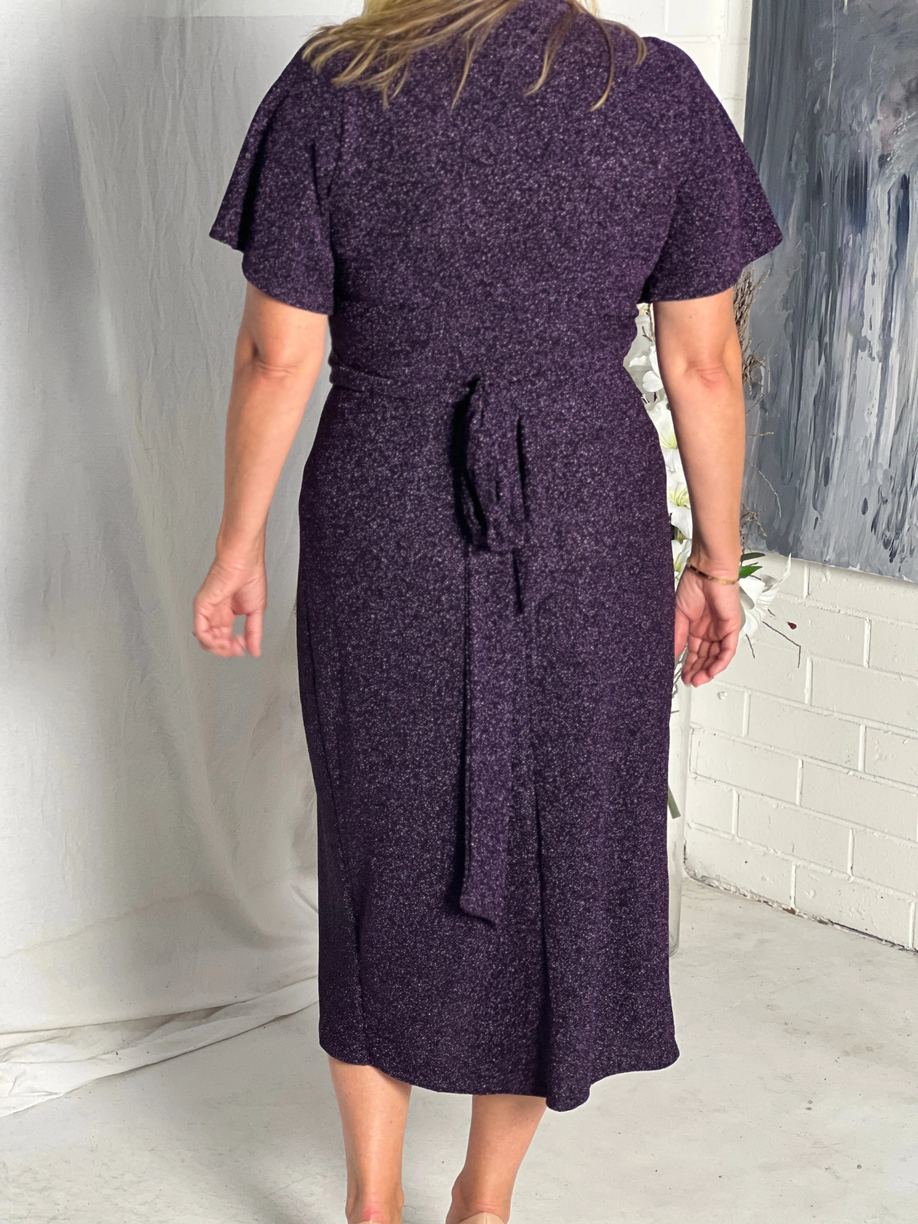 Barbara Purple Glitter Wrap Dress