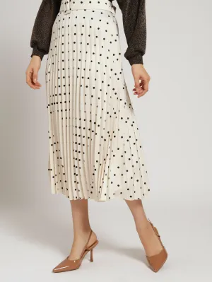 Belted Pleated Satin Midi Skirt - Black/White