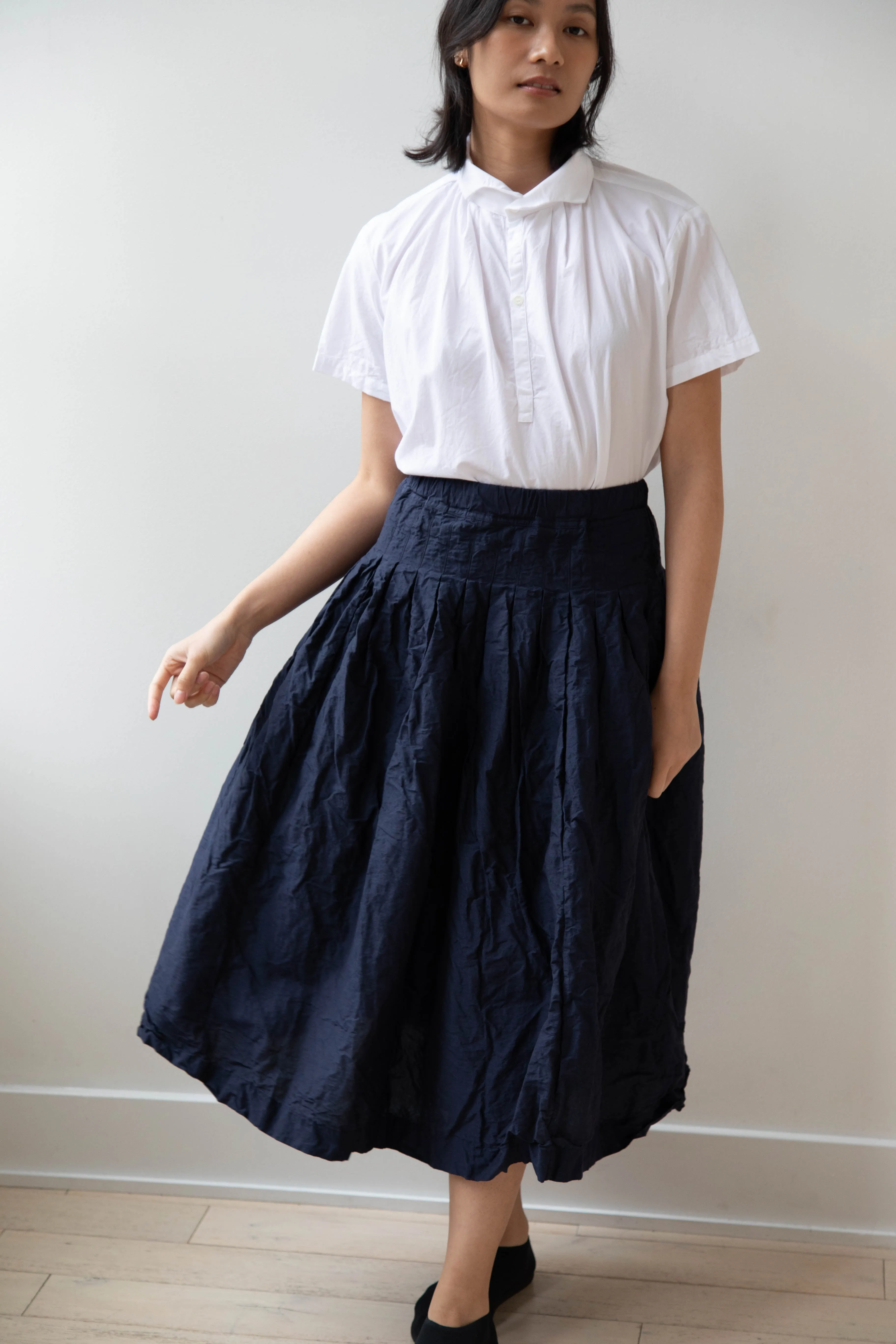 Bergfabel | Farmer Skirt in Navy Cotton Linen Crinkle