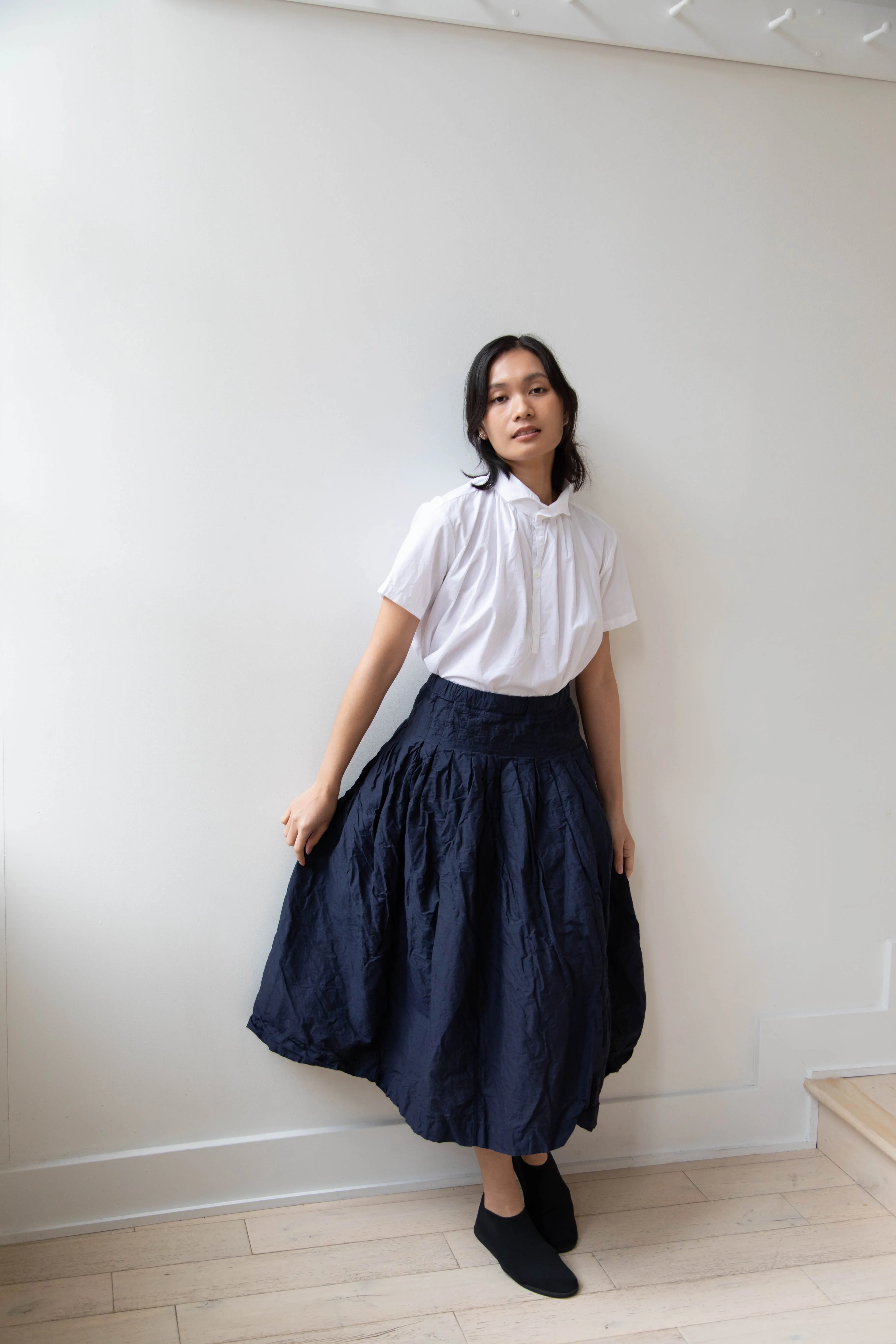 Bergfabel | Farmer Skirt in Navy Cotton Linen Crinkle