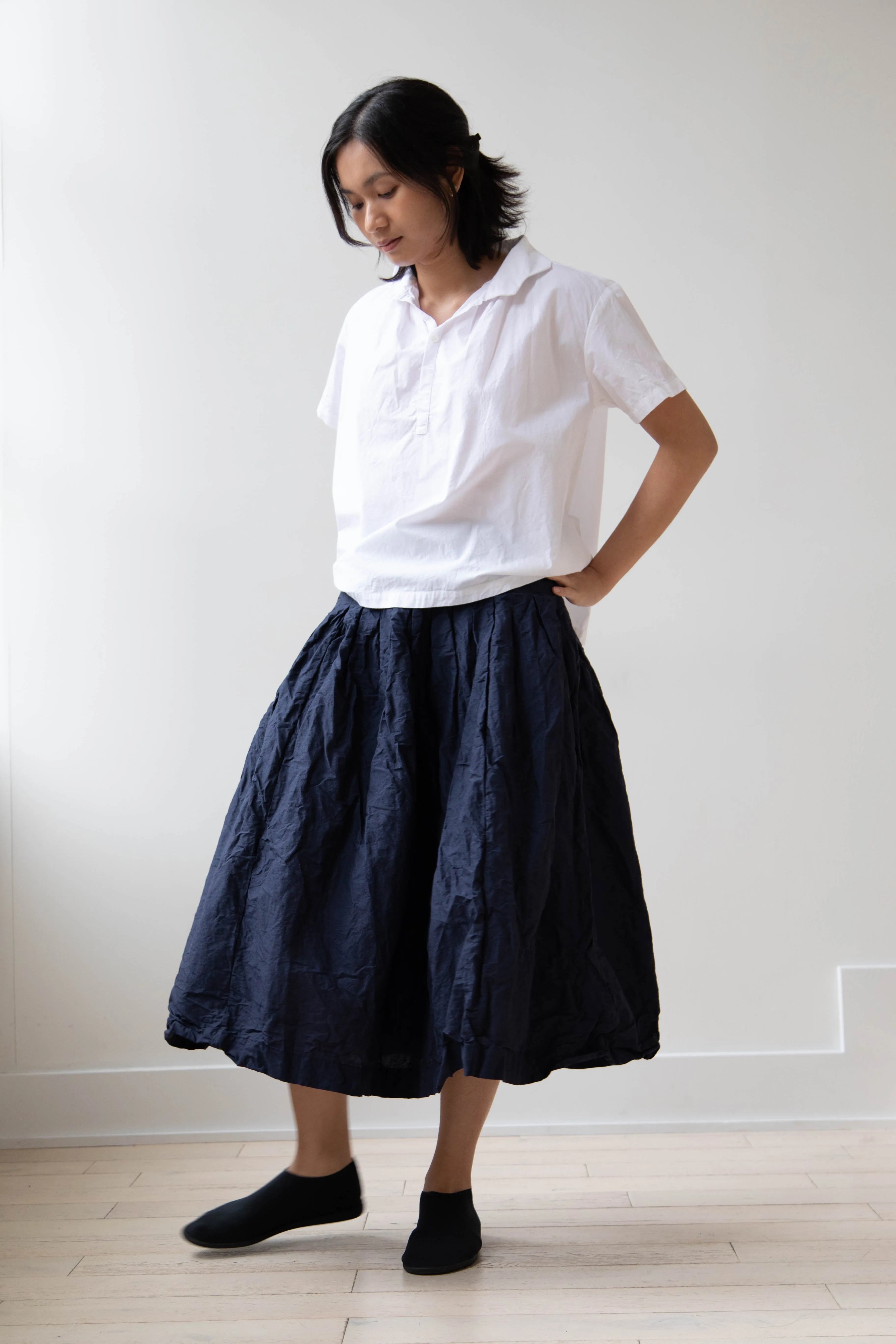 Bergfabel | Farmer Skirt in Navy Cotton Linen Crinkle