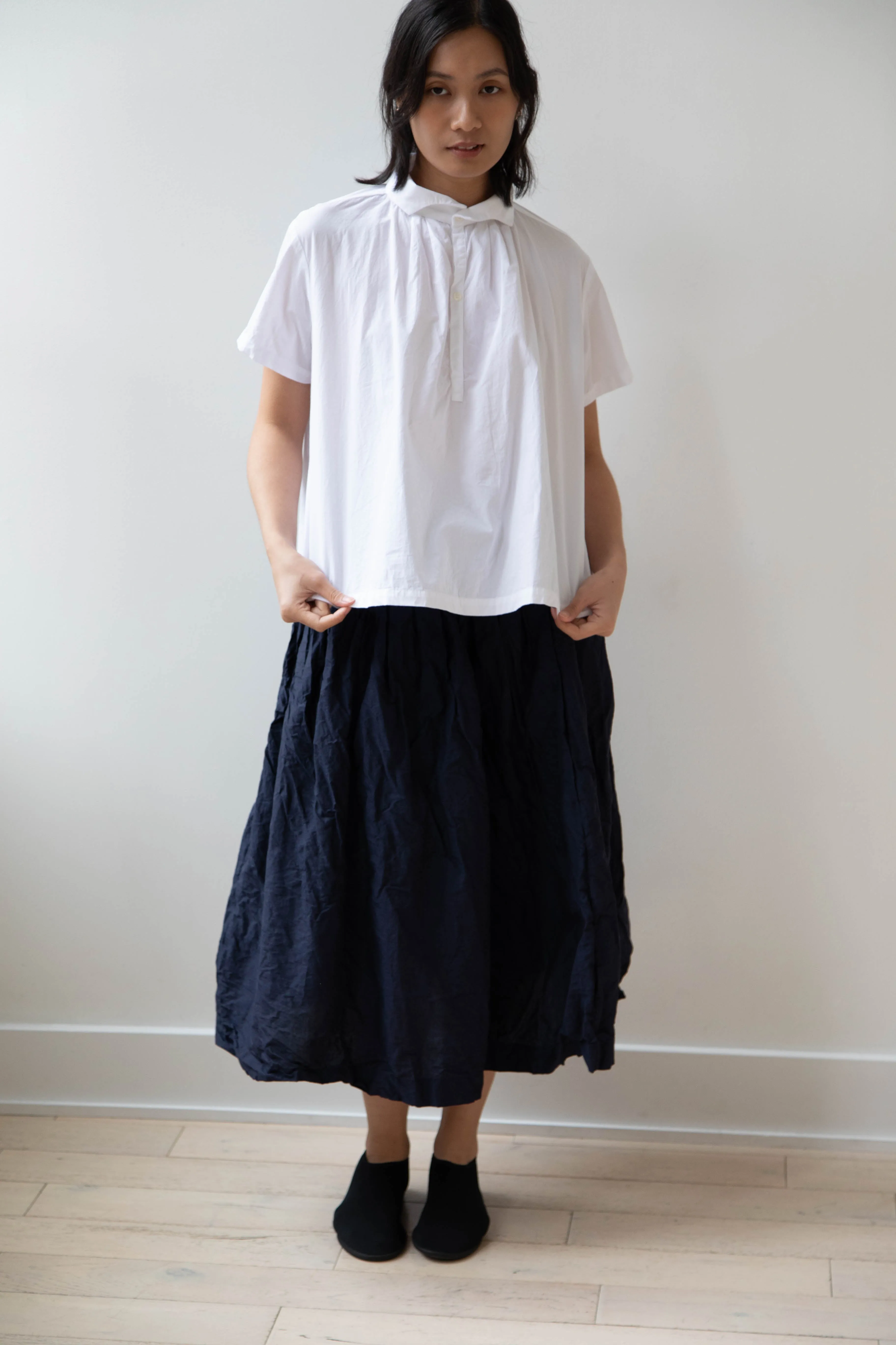 Bergfabel | Farmer Skirt in Navy Cotton Linen Crinkle