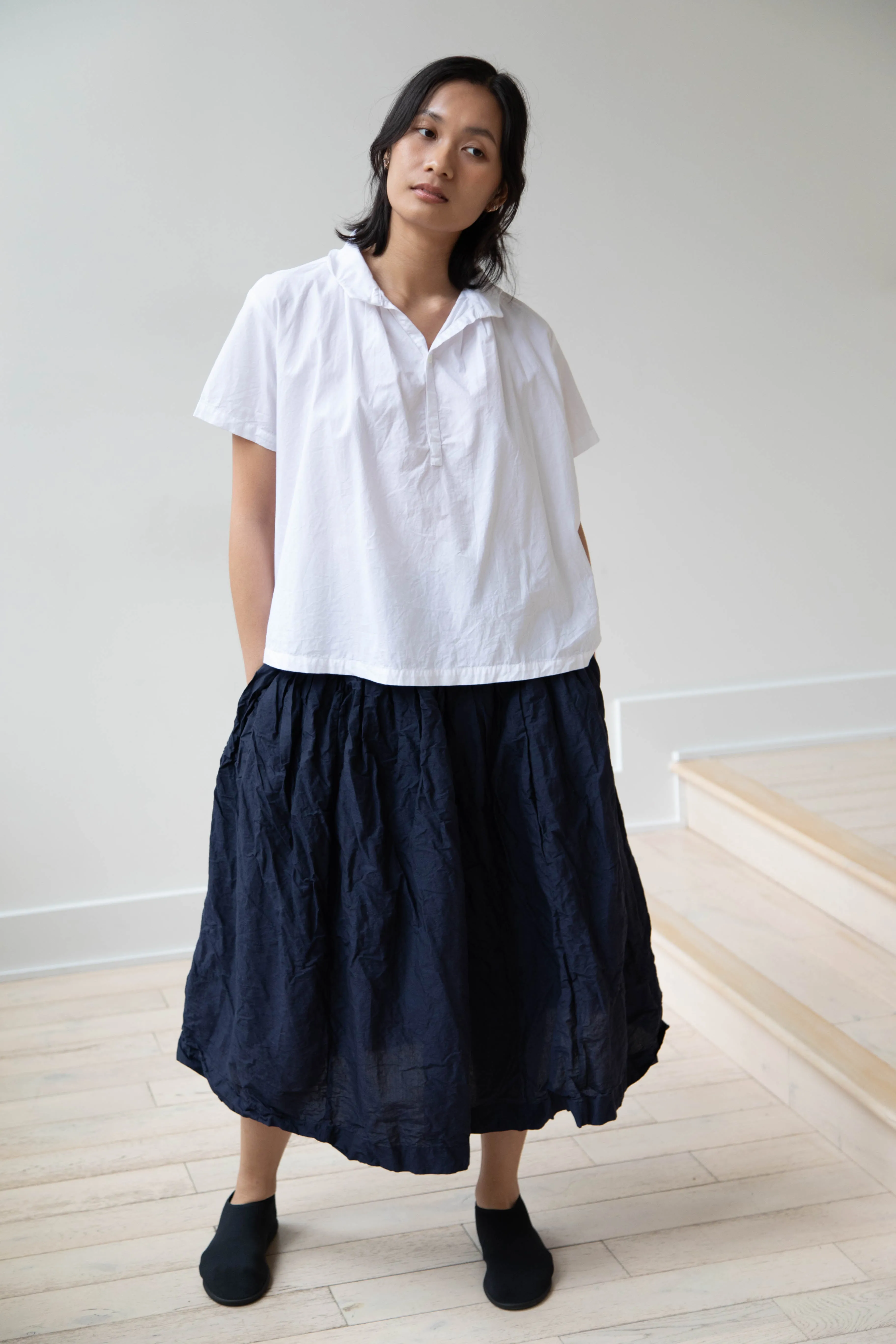 Bergfabel | Farmer Skirt in Navy Cotton Linen Crinkle