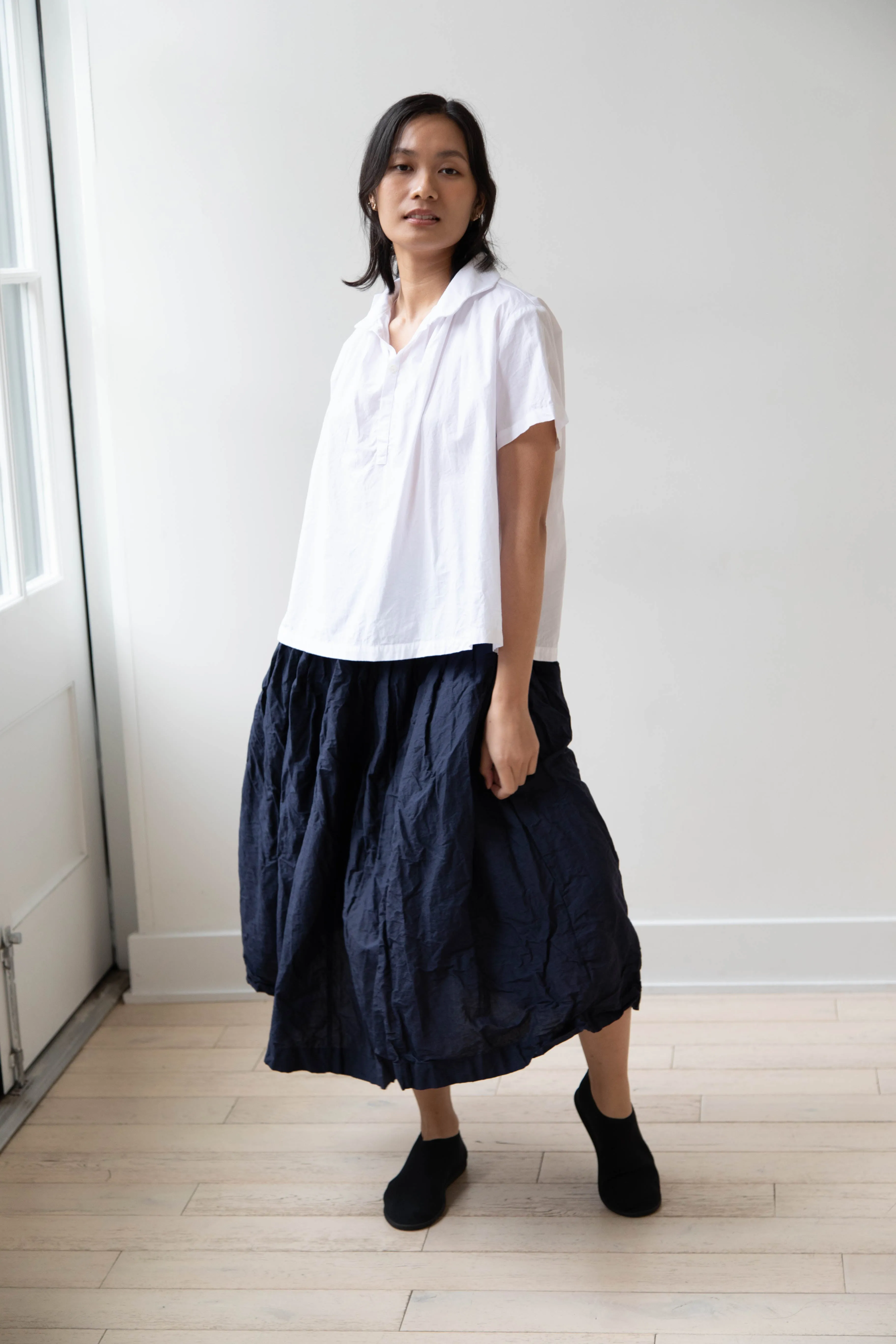 Bergfabel | Farmer Skirt in Navy Cotton Linen Crinkle