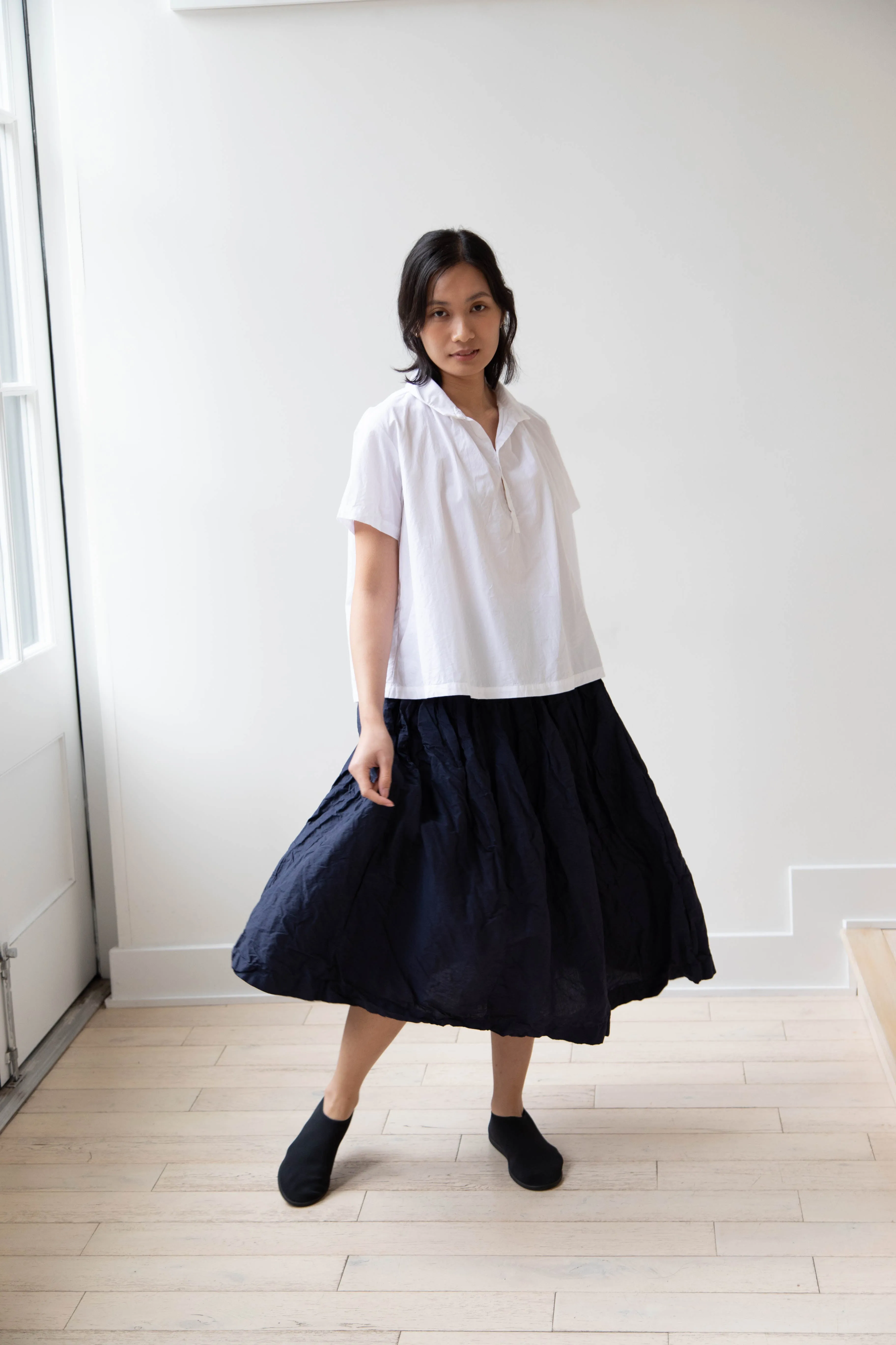 Bergfabel | Farmer Skirt in Navy Cotton Linen Crinkle