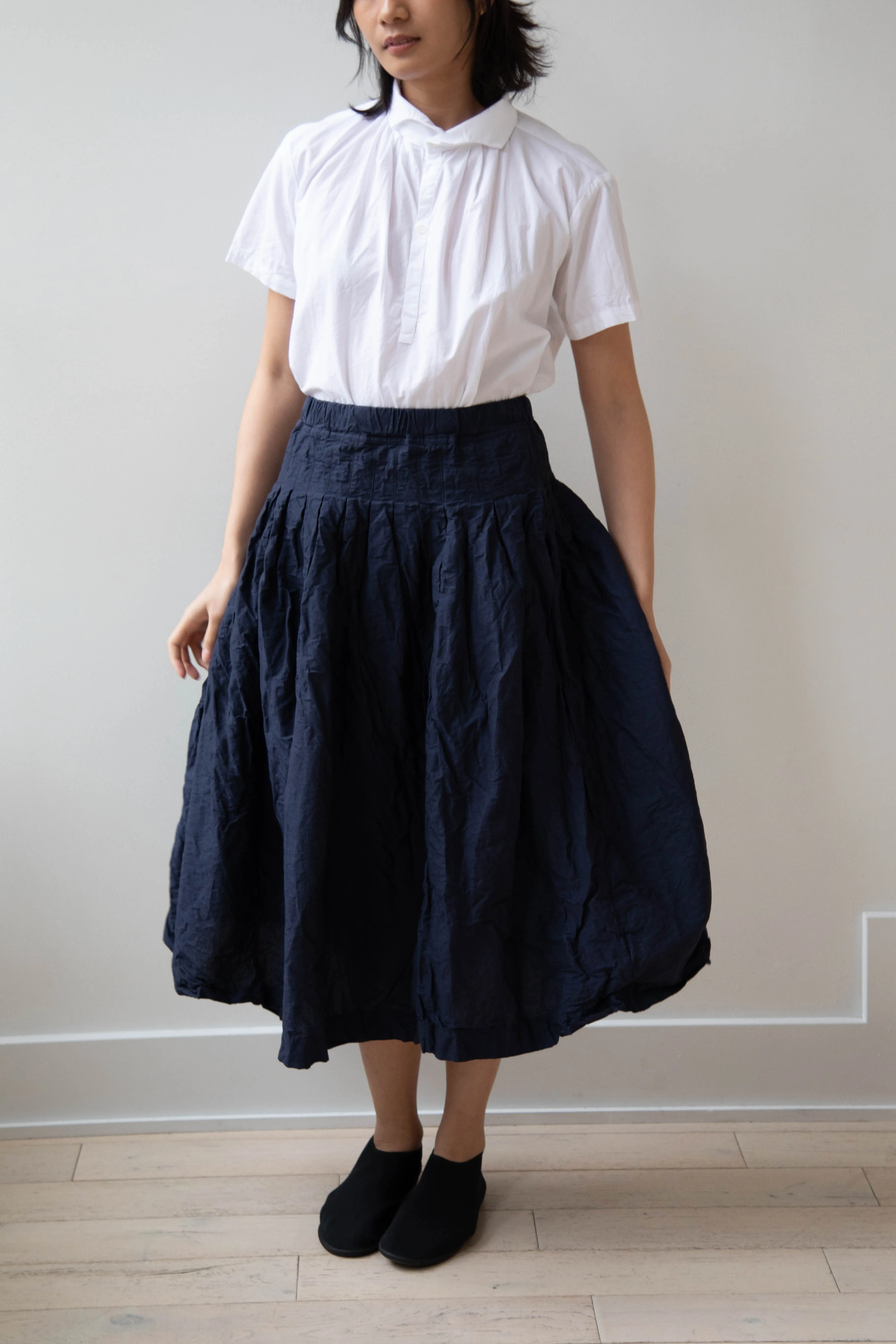 Bergfabel | Farmer Skirt in Navy Cotton Linen Crinkle