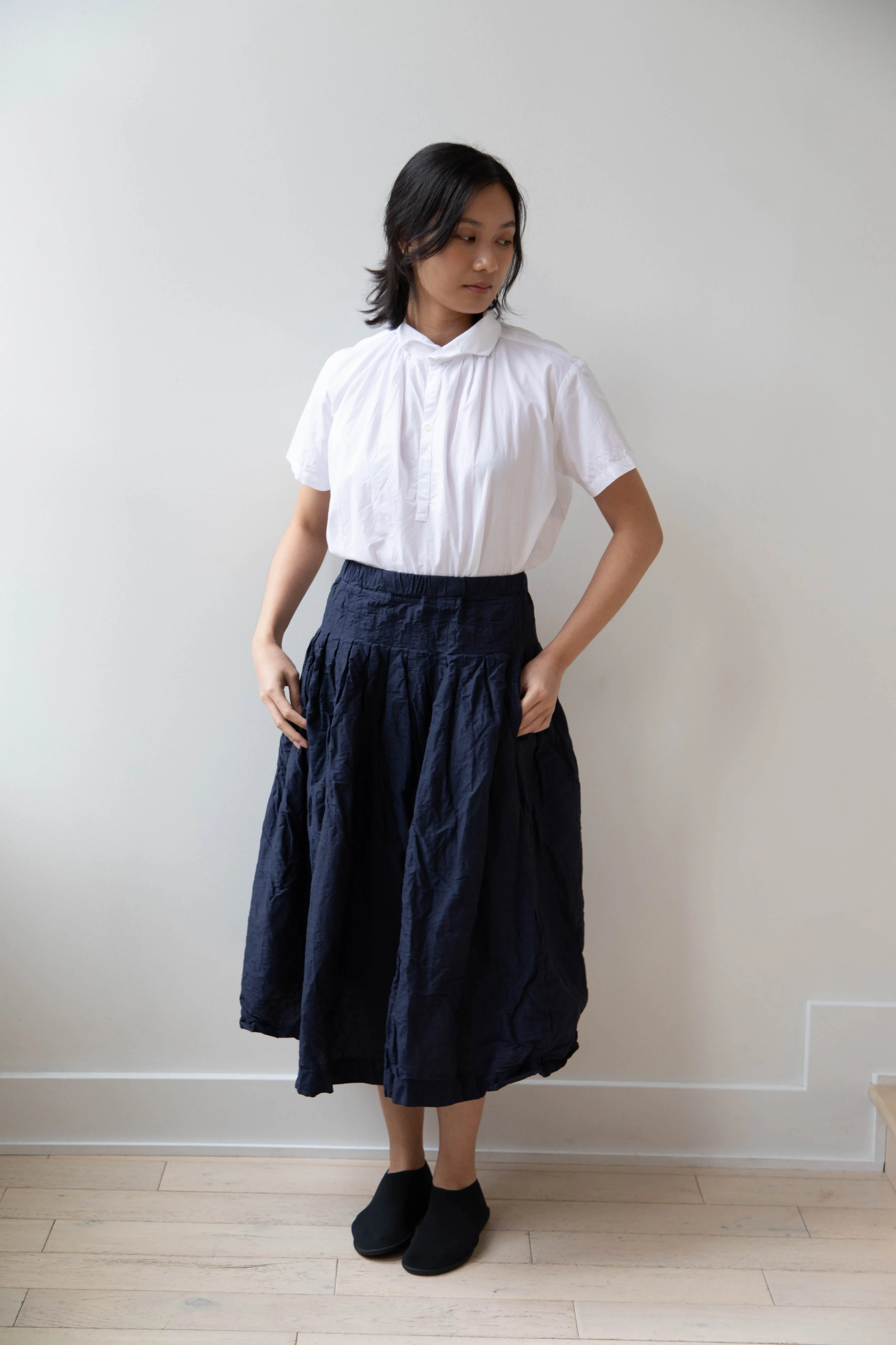 Bergfabel | Farmer Skirt in Navy Cotton Linen Crinkle