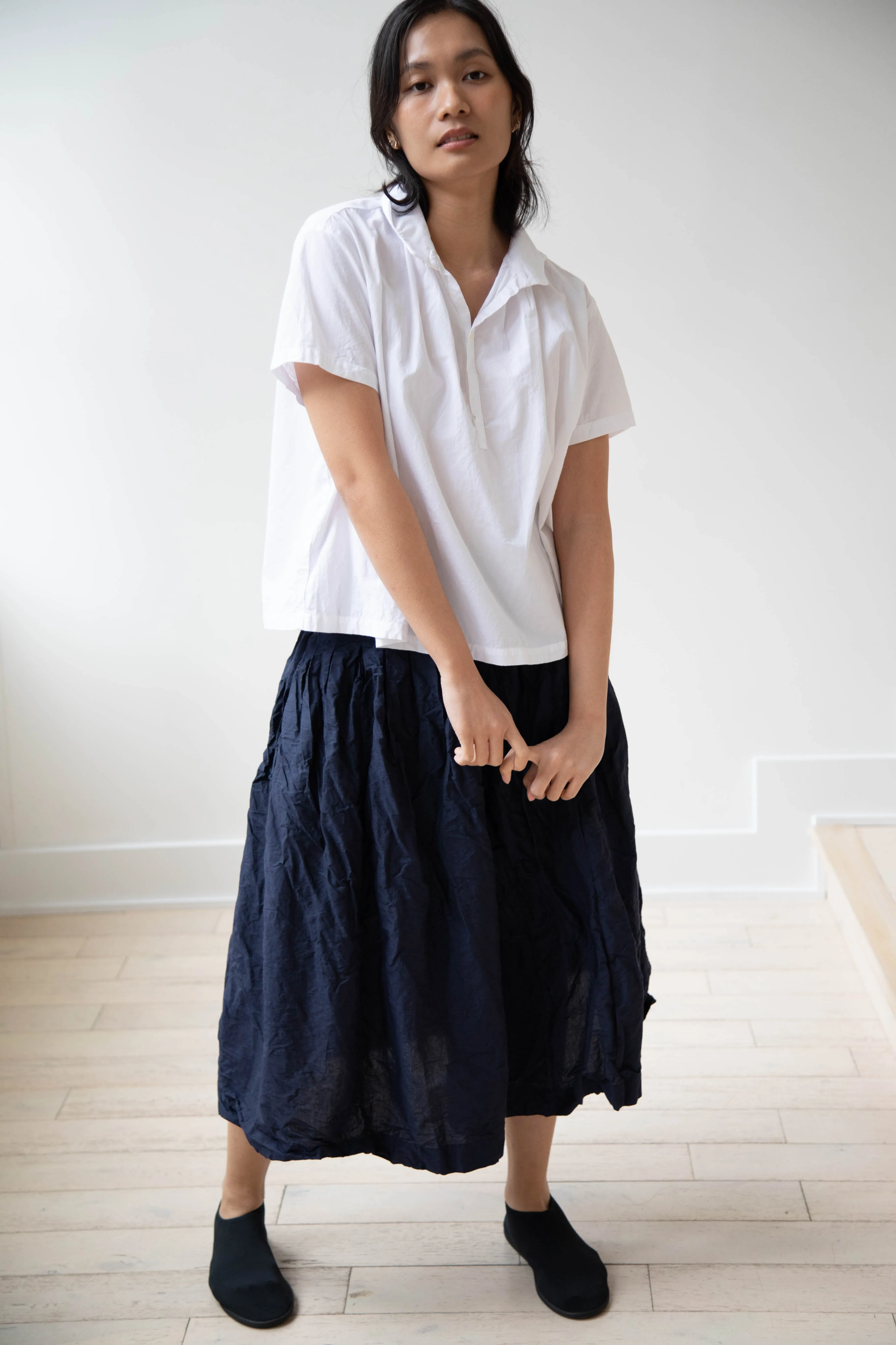 Bergfabel | Farmer Skirt in Navy Cotton Linen Crinkle