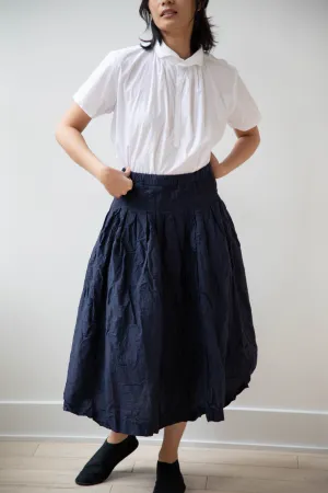 Bergfabel | Farmer Skirt in Navy Cotton Linen Crinkle