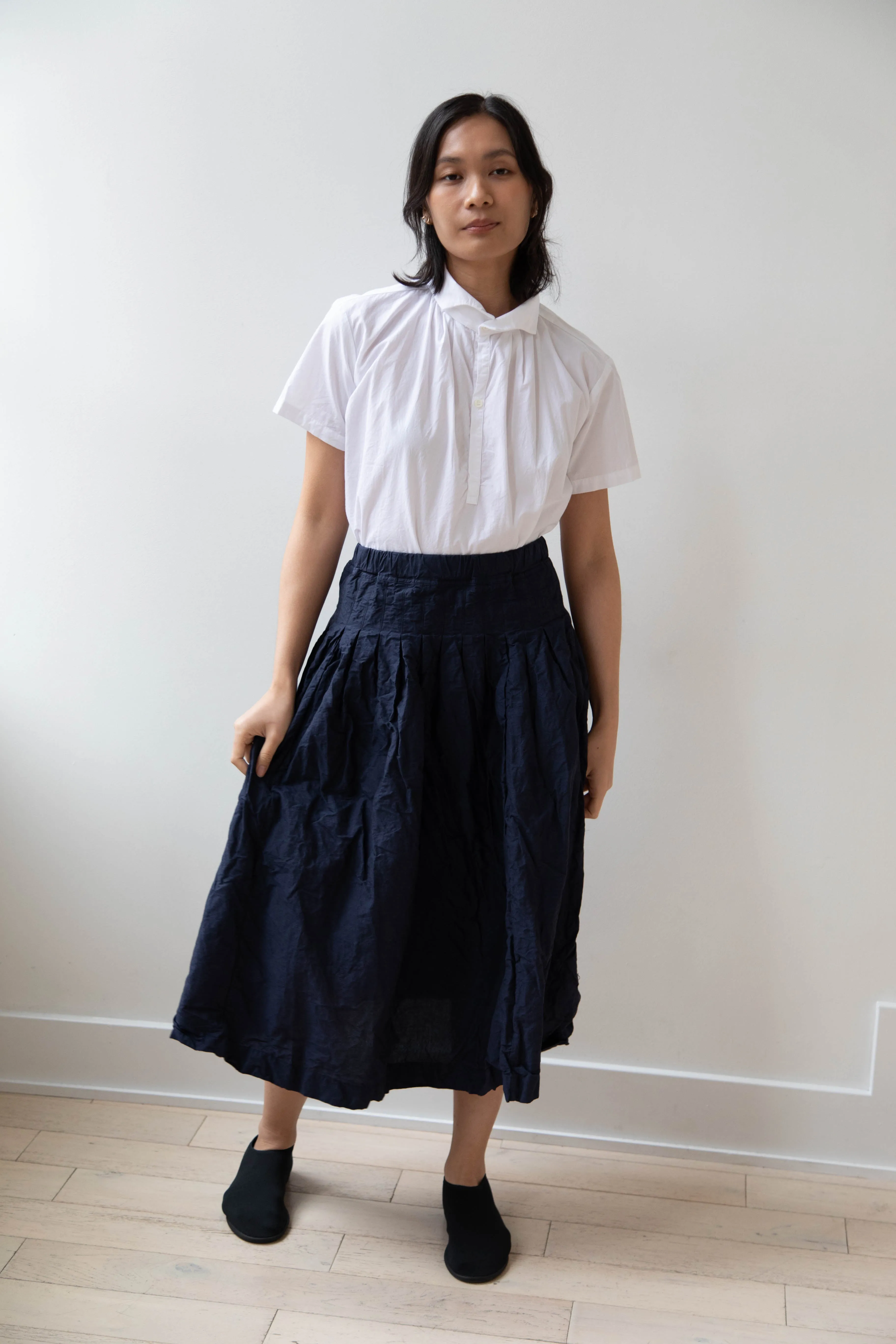 Bergfabel | Farmer Skirt in Navy Cotton Linen Crinkle