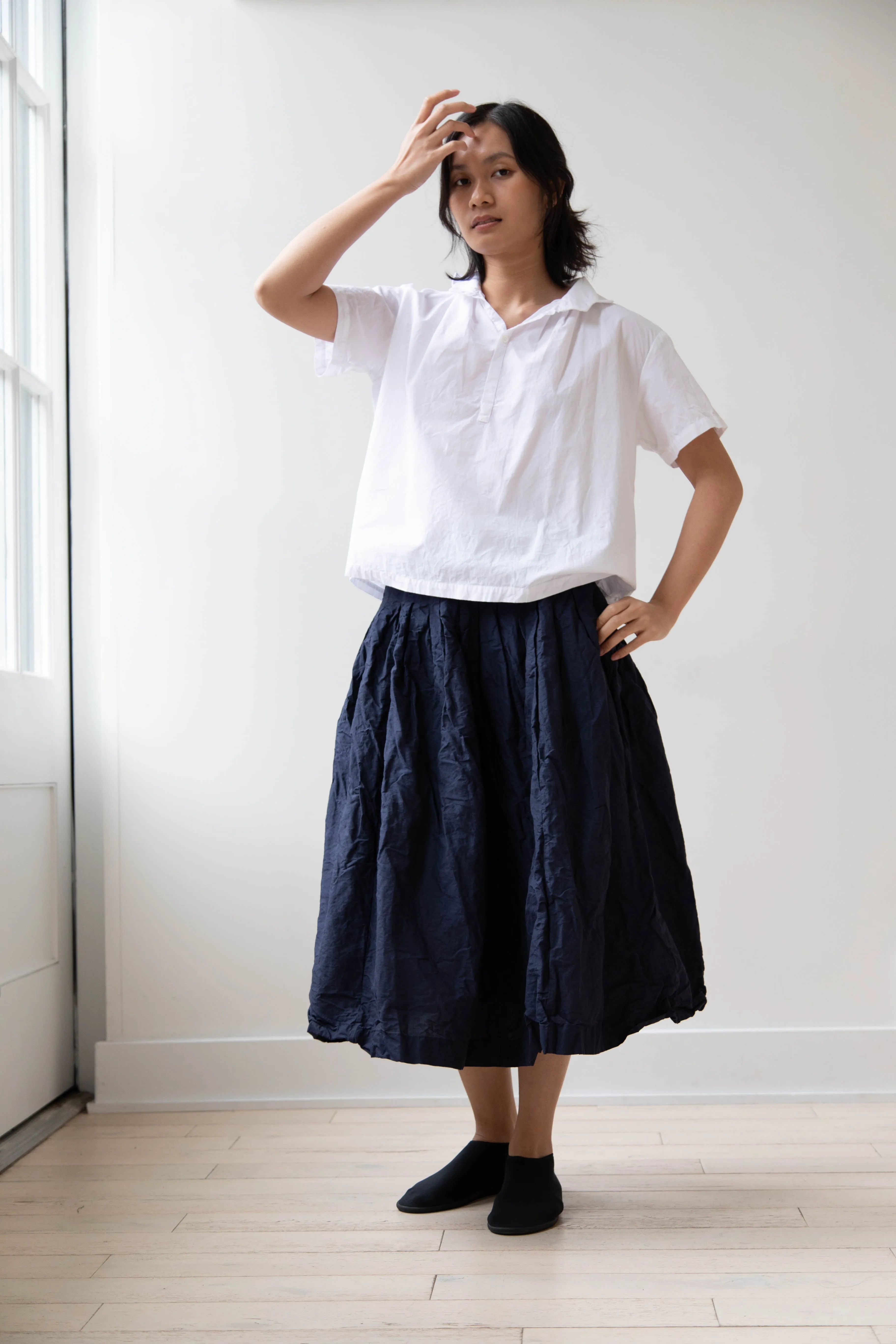 Bergfabel | Farmer Skirt in Navy Cotton Linen Crinkle