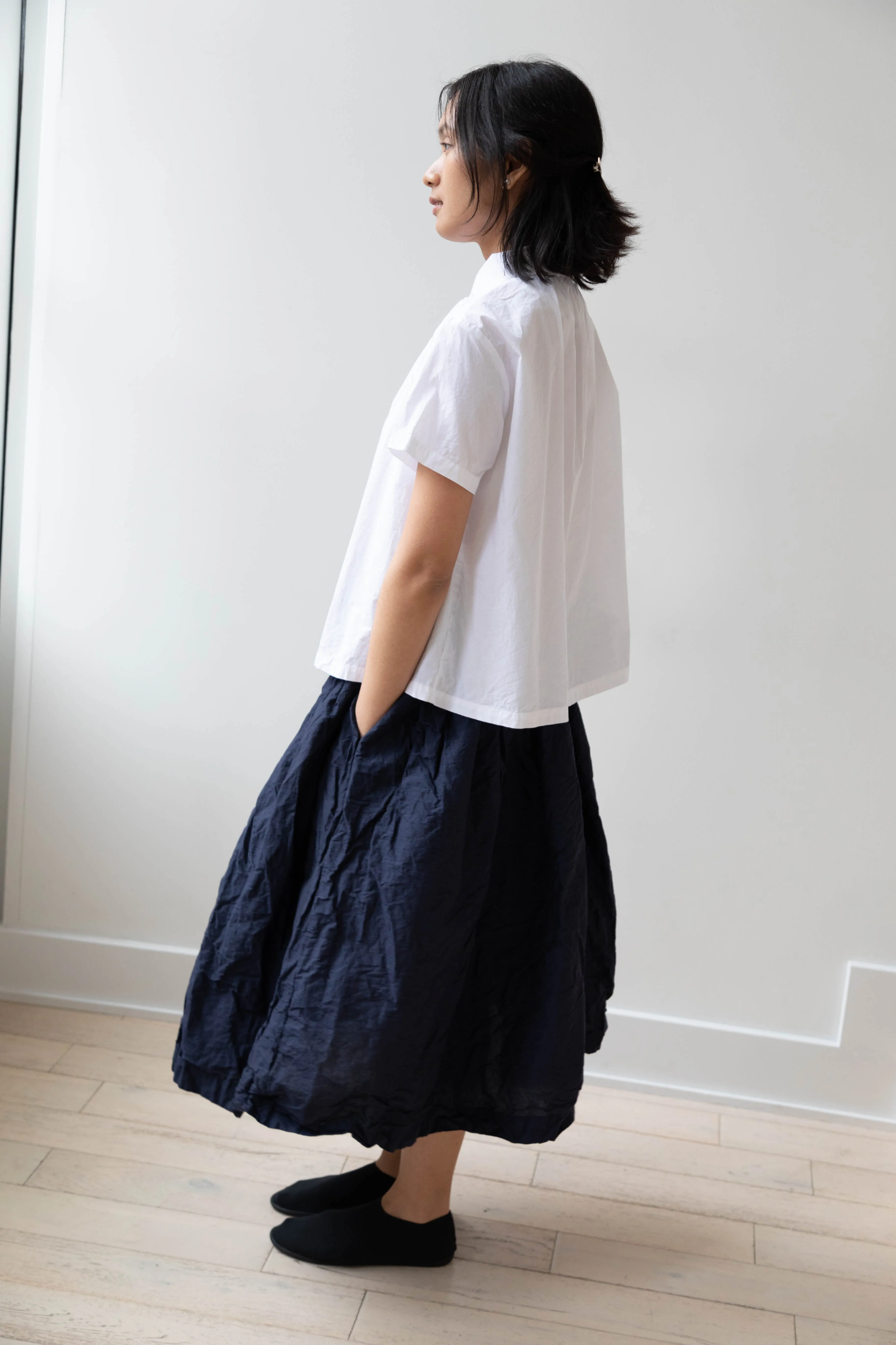 Bergfabel | Farmer Skirt in Navy Cotton Linen Crinkle