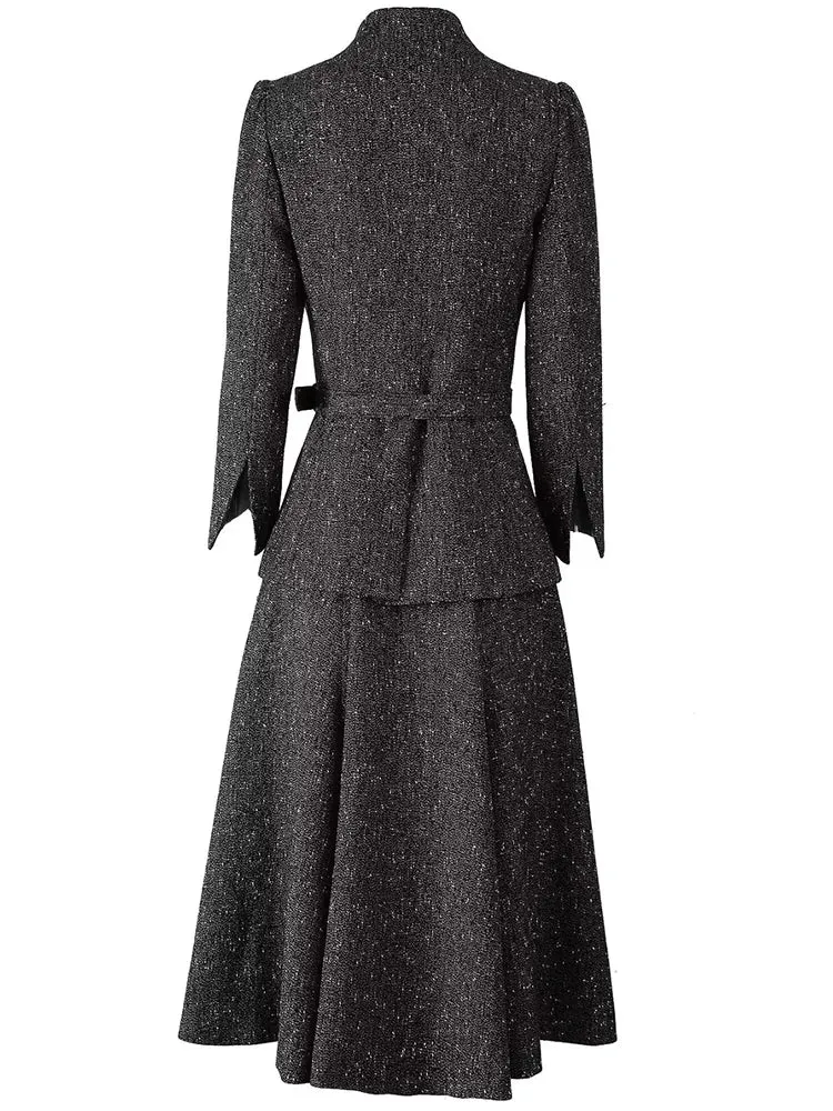 Bexley Single Breasted Sashes Coat   Skirt Office Lady 2 piece Set
