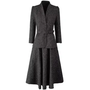 Bexley Single Breasted Sashes Coat   Skirt Office Lady 2 piece Set