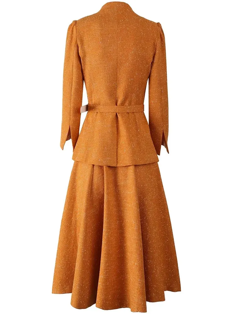 Bexley Single Breasted Sashes Coat   Skirt Office Lady 2 piece Set