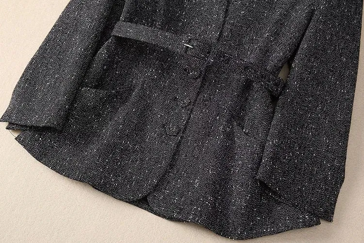 Bexley Single Breasted Sashes Coat   Skirt Office Lady 2 piece Set