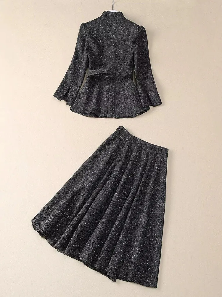 Bexley Single Breasted Sashes Coat   Skirt Office Lady 2 piece Set