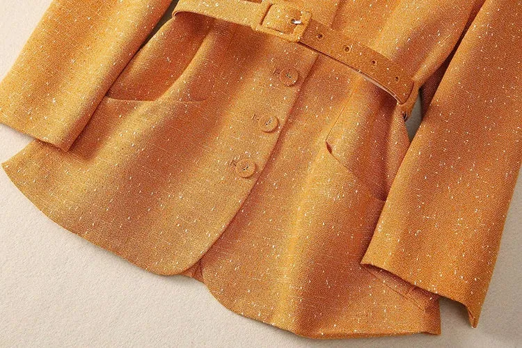 Bexley Single Breasted Sashes Coat   Skirt Office Lady 2 piece Set