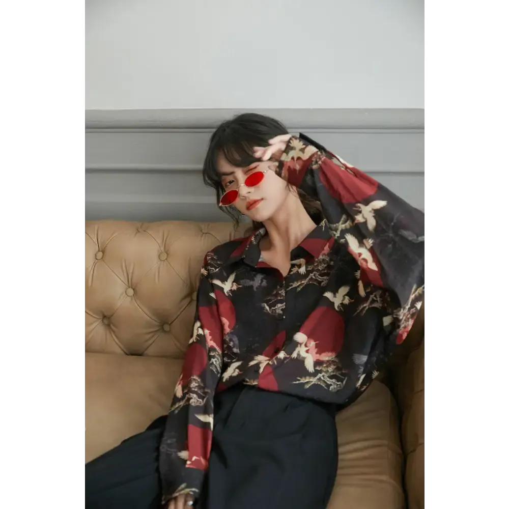 Bird Pattern Long Sleeve Shirt for Versatile Styling