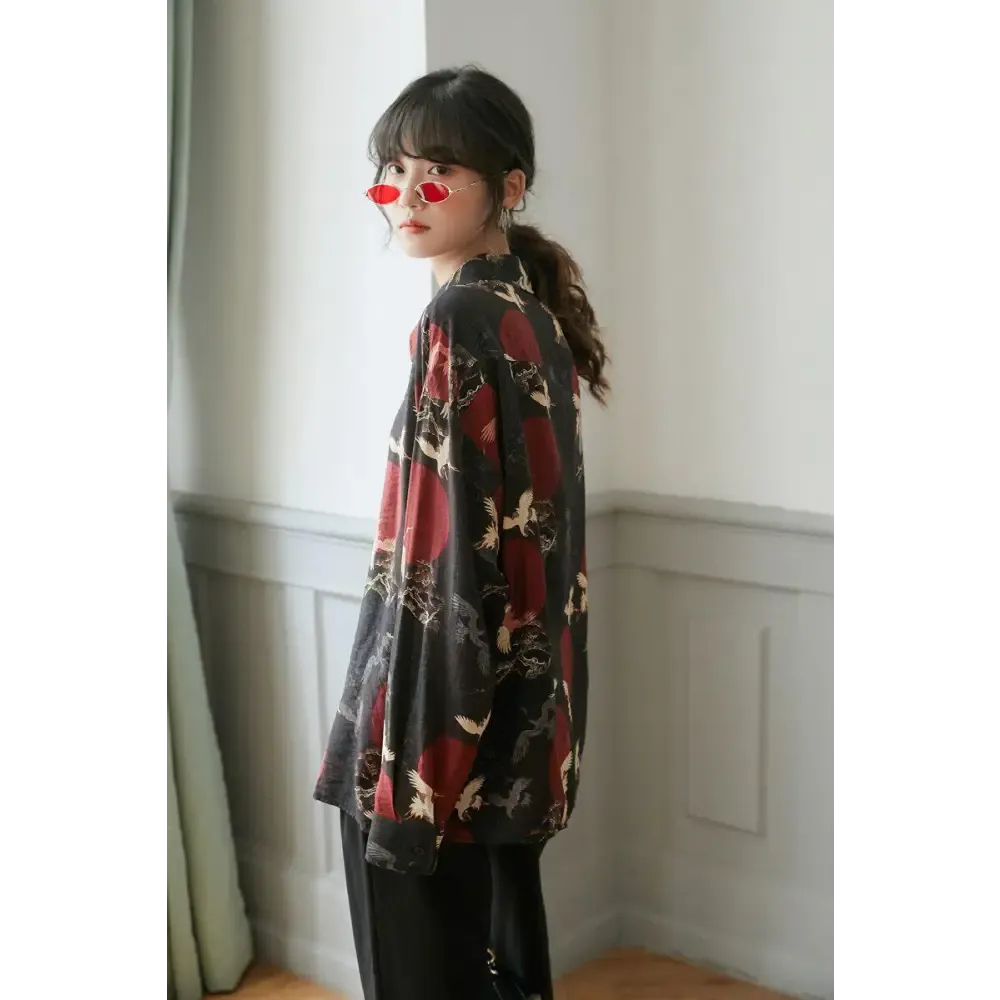 Bird Pattern Long Sleeve Shirt for Versatile Styling