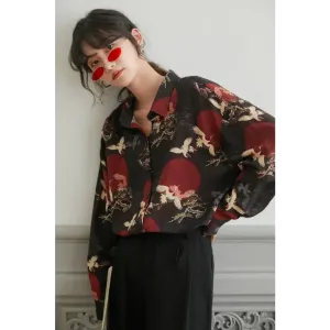 Bird Pattern Long Sleeve Shirt for Versatile Styling