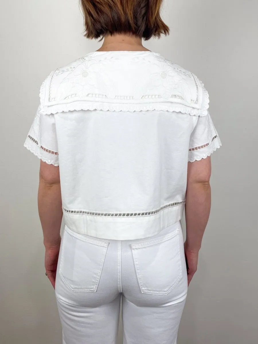 Birdie Shirt in White Embroidery