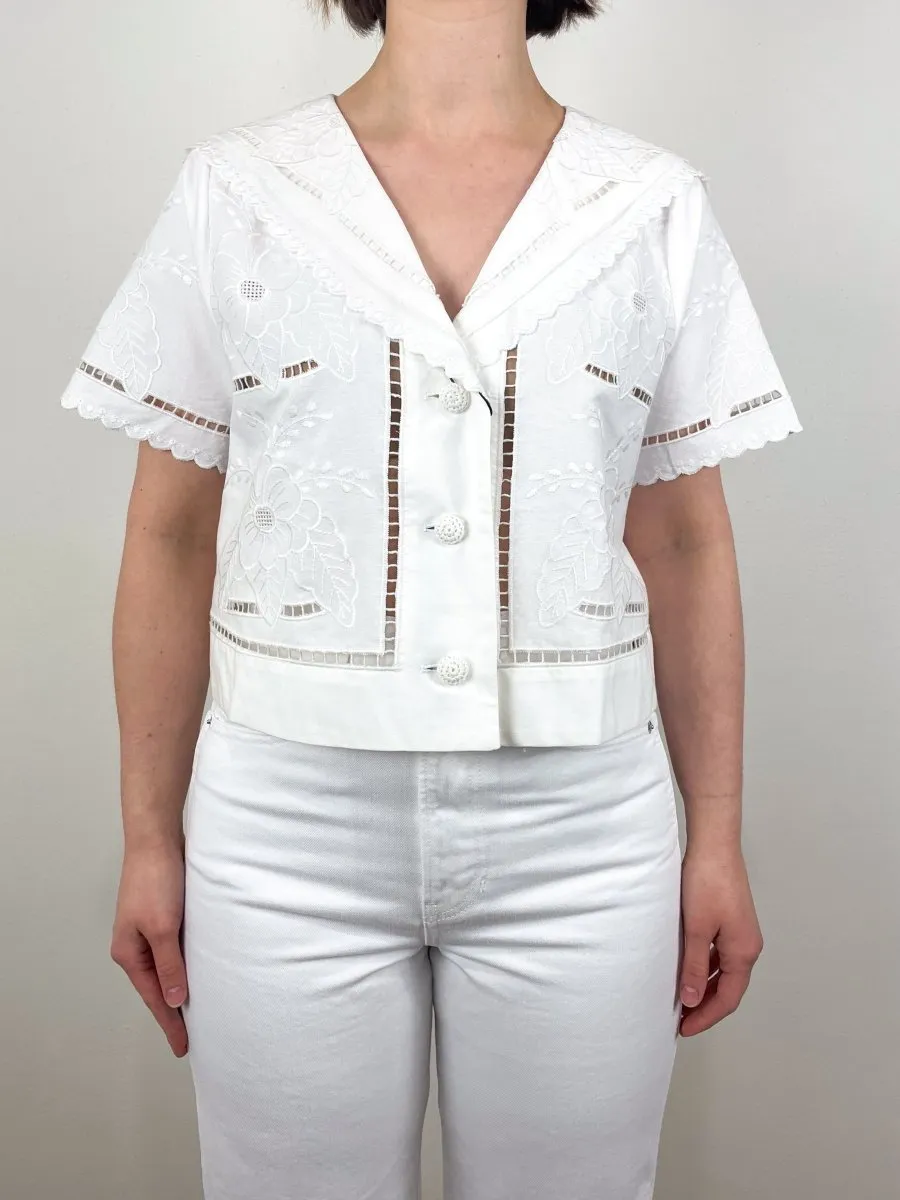 Birdie Shirt in White Embroidery