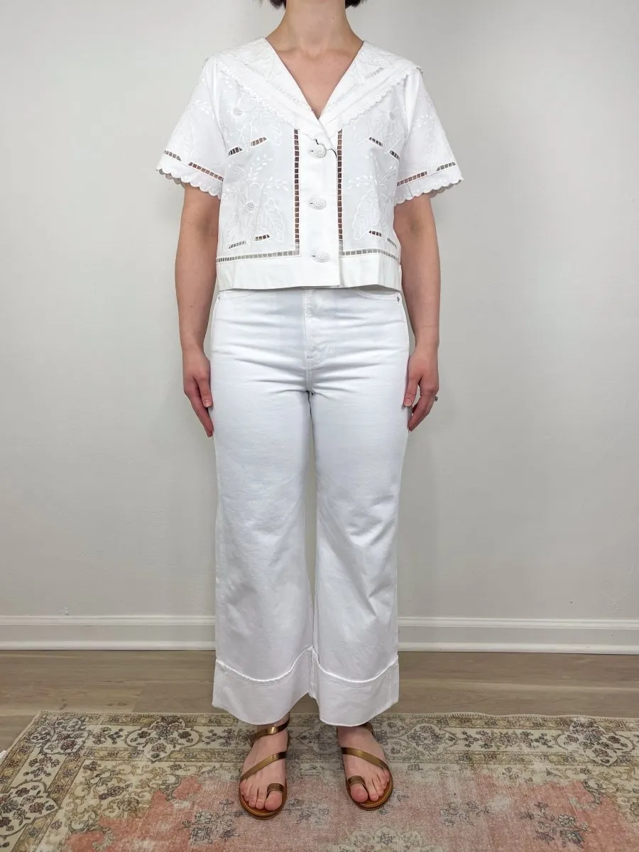 Birdie Shirt in White Embroidery
