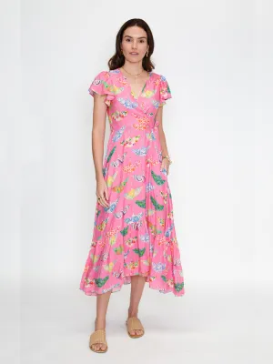 Birds of Surfers Wrap Dress - PINK