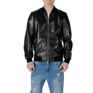 Black Faux Leather Bomber Jacket