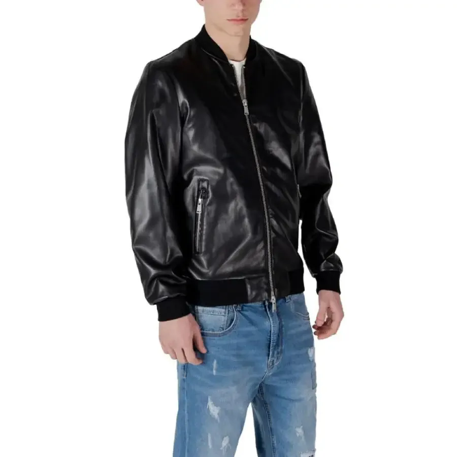 Black Faux Leather Bomber Jacket