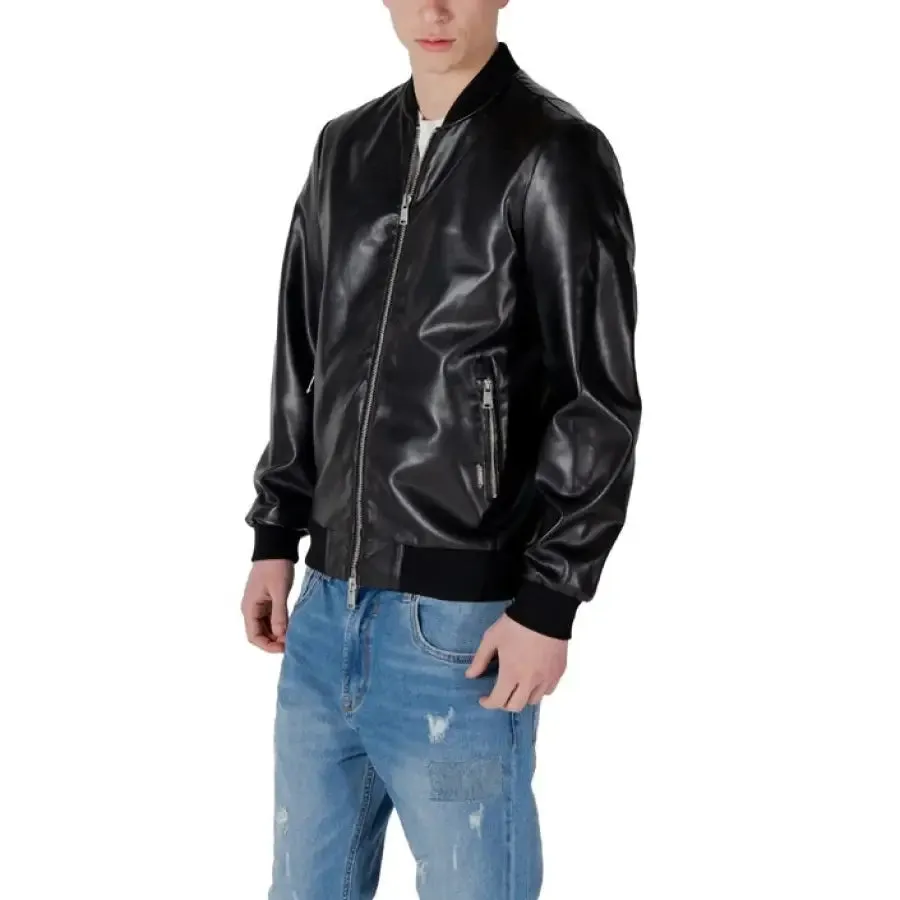 Black Faux Leather Bomber Jacket