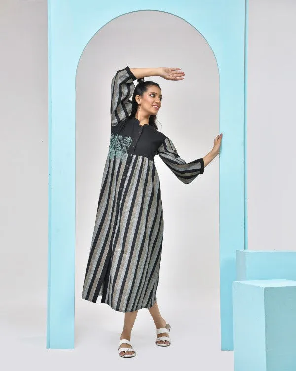Black Grey Striped Midi Dress