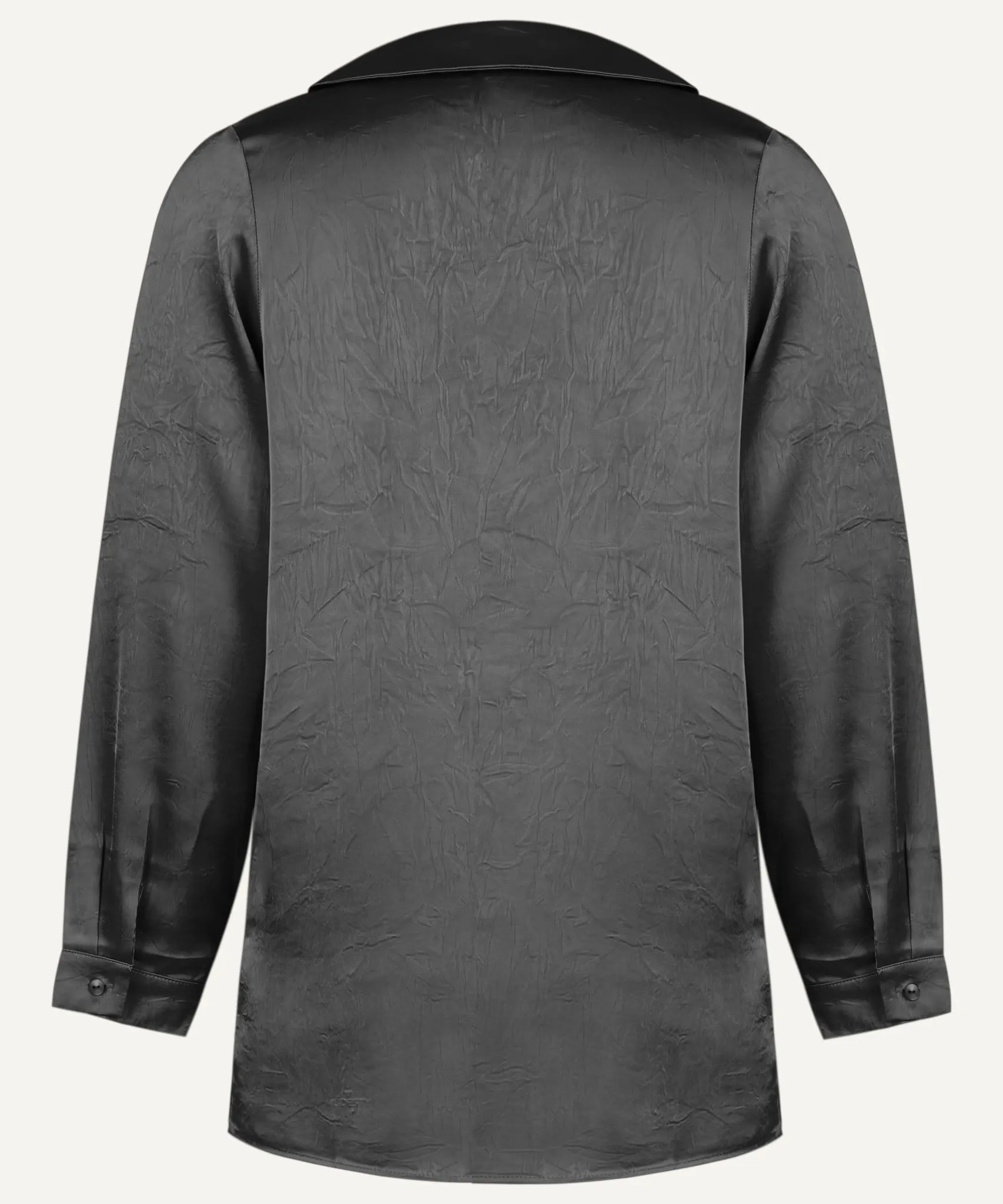 Black Satin Long Sleeve Flat Collared Basic Blouse