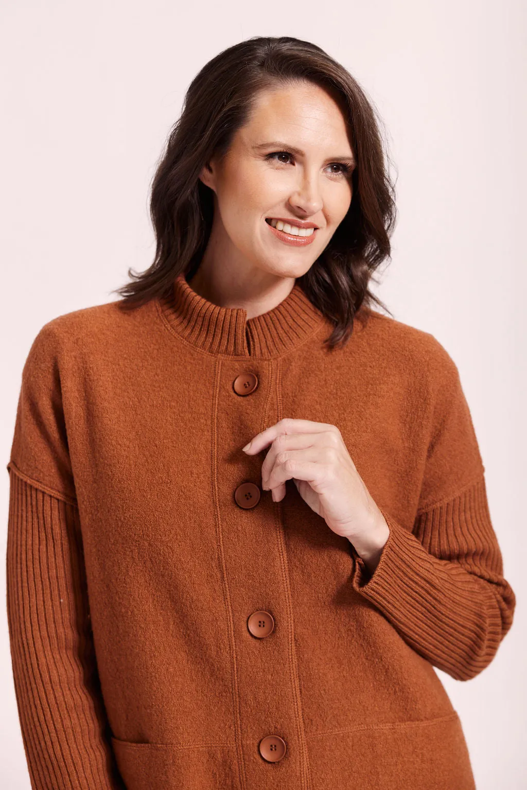 Boiled Wool Duffle Rib Sleeve Coat - Nutmeg
