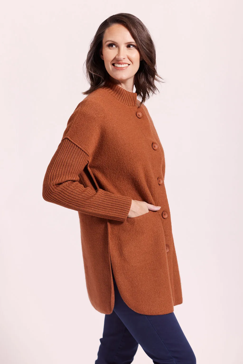 Boiled Wool Duffle Rib Sleeve Coat - Nutmeg