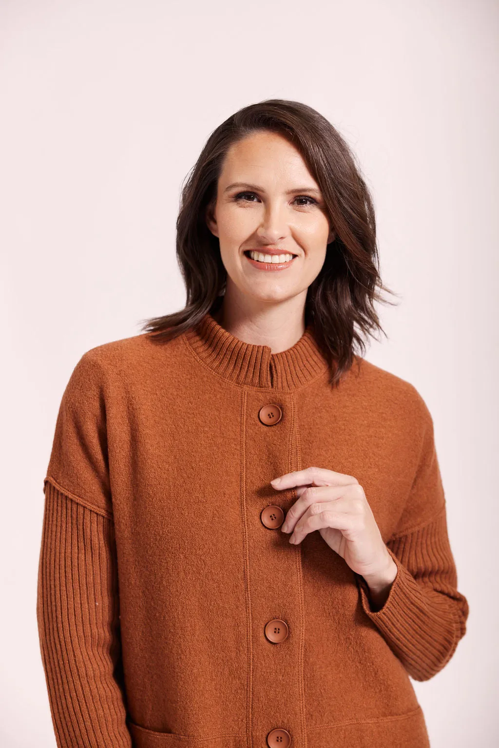 Boiled Wool Duffle Rib Sleeve Coat - Nutmeg