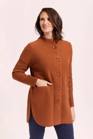 Boiled Wool Duffle Rib Sleeve Coat - Nutmeg