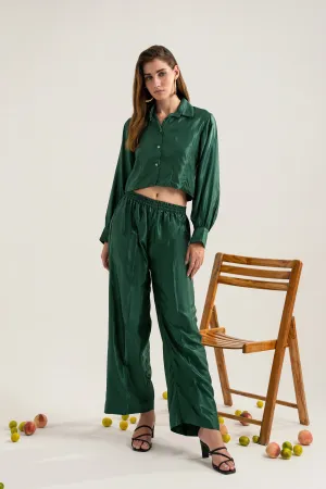 Bottle Green button-down Crop Top