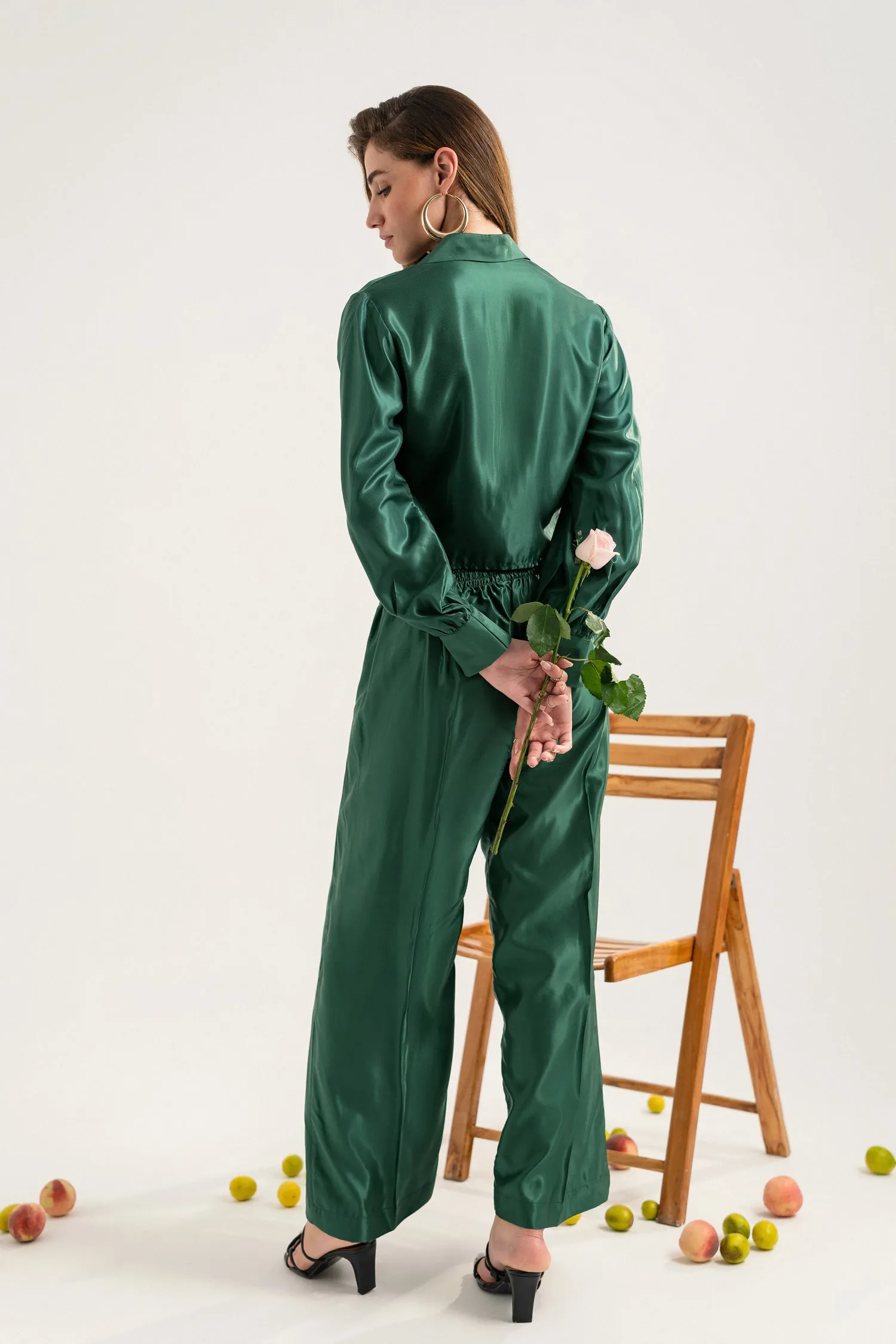 Bottle Green button-down Crop Top