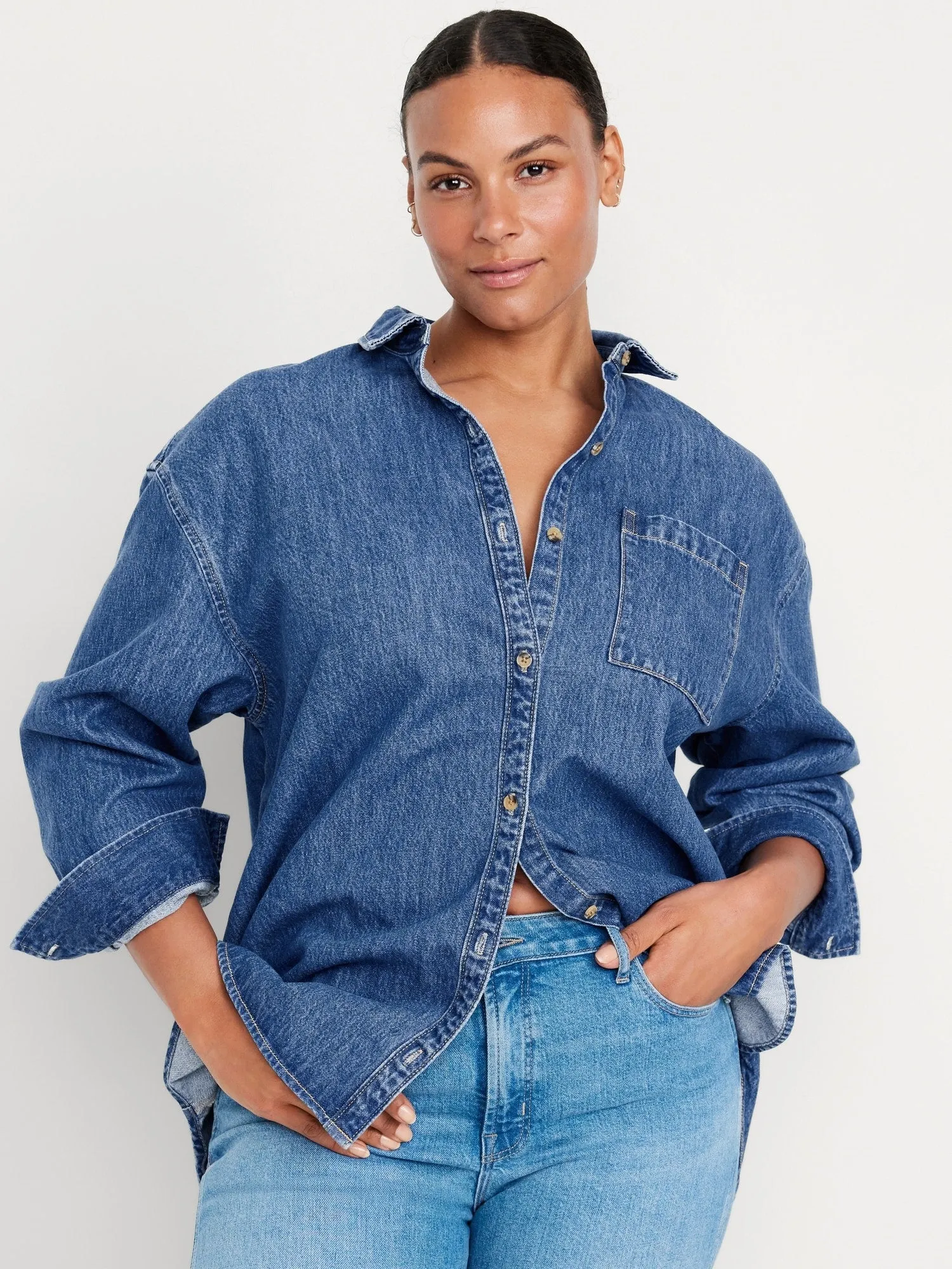 Boyfriend Button-Down Jean Tunic