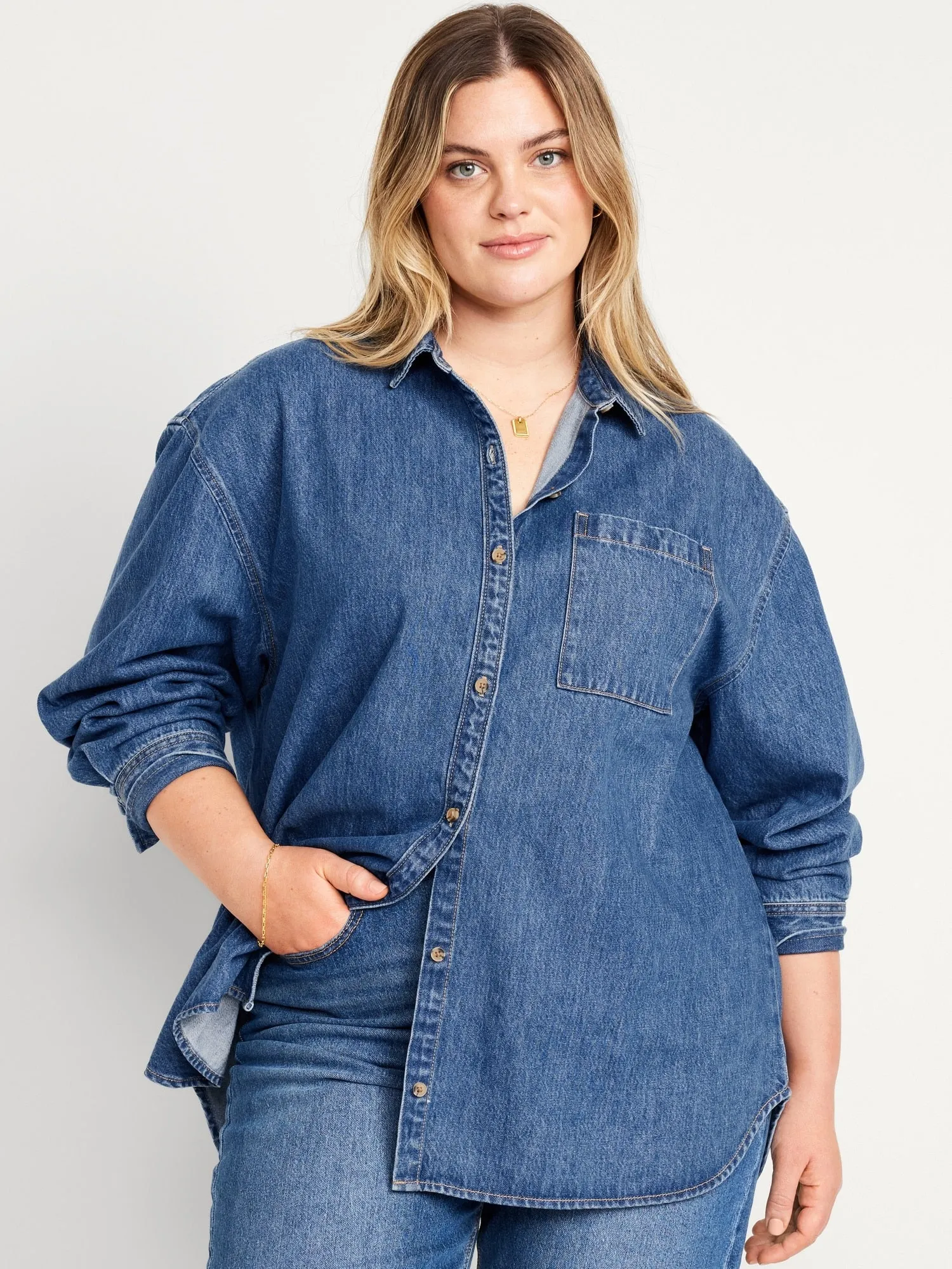 Boyfriend Button-Down Jean Tunic