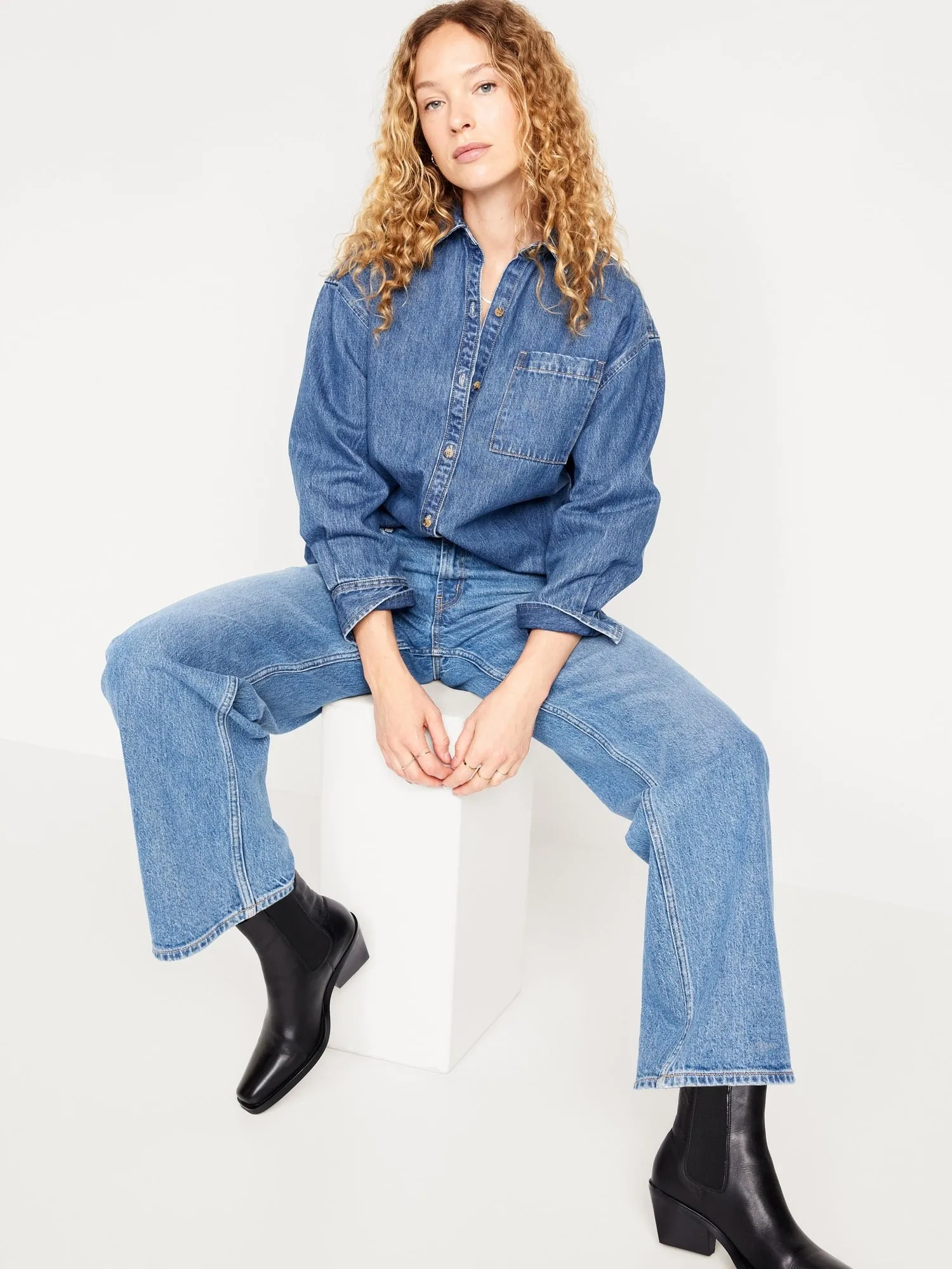 Boyfriend Button-Down Jean Tunic